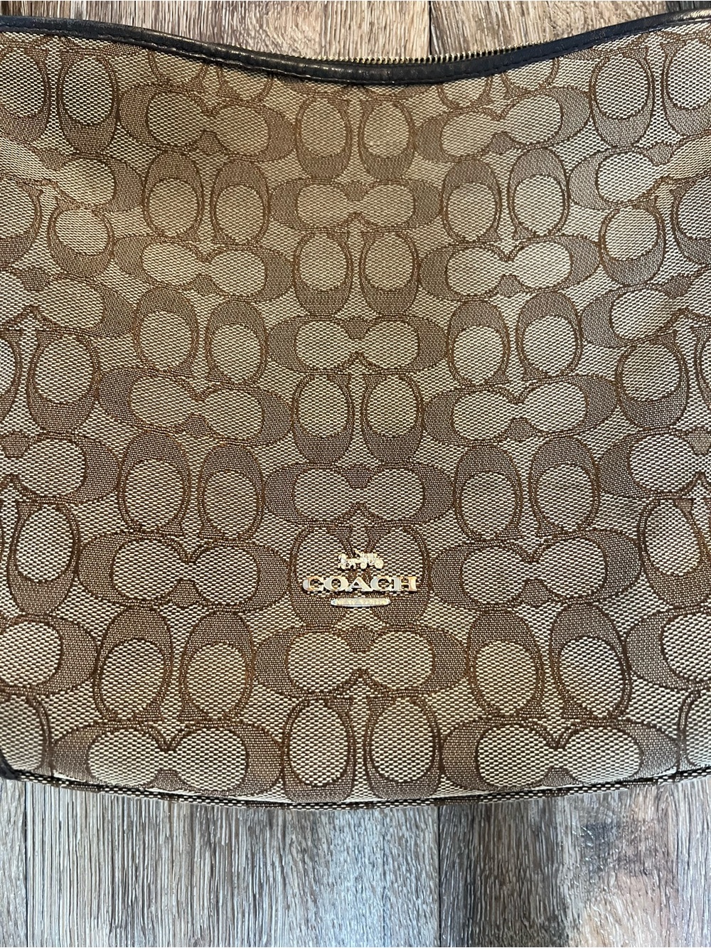 Coach Brown Signature Canvas Shoulder Bag with Dark Trim - Picture 2 of 12
